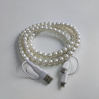 Kabel USB 2 in 1 1 Meter Perhiasan Fashion Mutiara Berwarna-warni USBA ke Type C Male to Male Kabel Pengisian Daya 2.4A