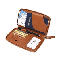 Portefeuille en cuir PU RFID couleur unie pour passeport et cartes de crédit, porte-cartes de visite personnalisable, élégant, avec fermeture éclair, pour voyage, 6 pouces