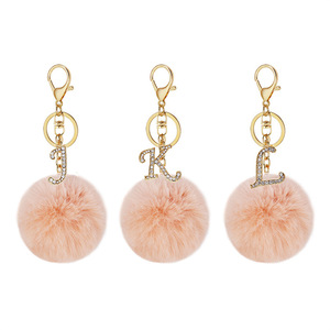 New 26 <b>Initial</b> Letter Rhinestone Keychain Pompom for Women Charm Crystal Gold Plated Ring <b>Bag</b> Car Key Chains DIY Accessories - Product Image 3