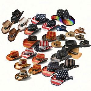 Unisex <b>Paper</b> Straw Cowboy Hat with American Flag Design Shapable Brim Breathable Comfort for Travel & Fishing - Product Image 2