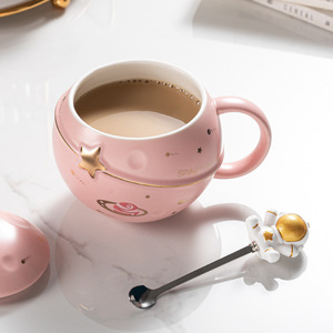 Sáng Tạo 3D Space Ball Shape Gốm Cốc Sữa Độc Đáo Phi Hành Gia Cốc Cà Phê Mug Với Nắp Và Muỗng - Product Image 2