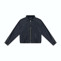 Veste vintage pour homme, bleu marine, fermeture éclair, col pointu, poignets et ourlet élastiques, veste bomber en coton, logo personnalisé