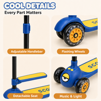 Trottinette à 3 roues pour enfants, guidon réglable en hauteur, musique, lumières LED, roues en PU, trottinette à trois roues pour enfants en bas âge