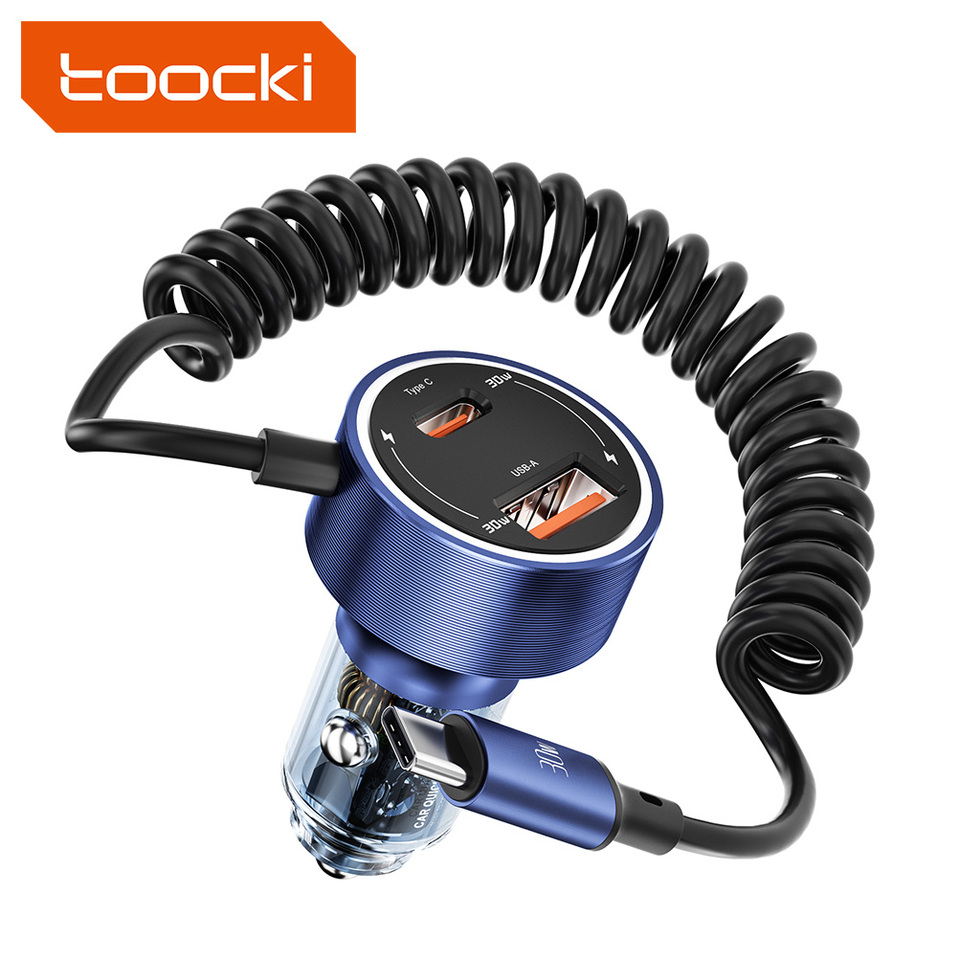 Toocki High Function High Quality 60w Transparent 1 Usb 2 Usb C Wireless Car Charger With Type C