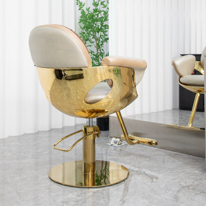 Adjustable Hydraulic <b>Reclining</b> Salon Barber <b>Chair</b> - Patchwork <b>Leather</b> Upholstery Gold Base Luxury Hairdressing Shop Furniture - Product Image 2