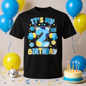 T-shirt promotionnel pour garçons de 2 ans, thème chien bleu, pour fête d'anniversaire de 2 ans - Product Image 3