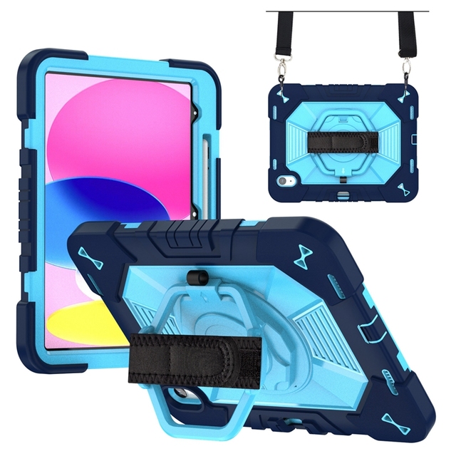 360 Rotate Stand Full Body Rugged Heavy Duty Shoulder Belt Back Cover Wristband Kids Tablet Case for iPad Pro 11 13 Air M4 2026
