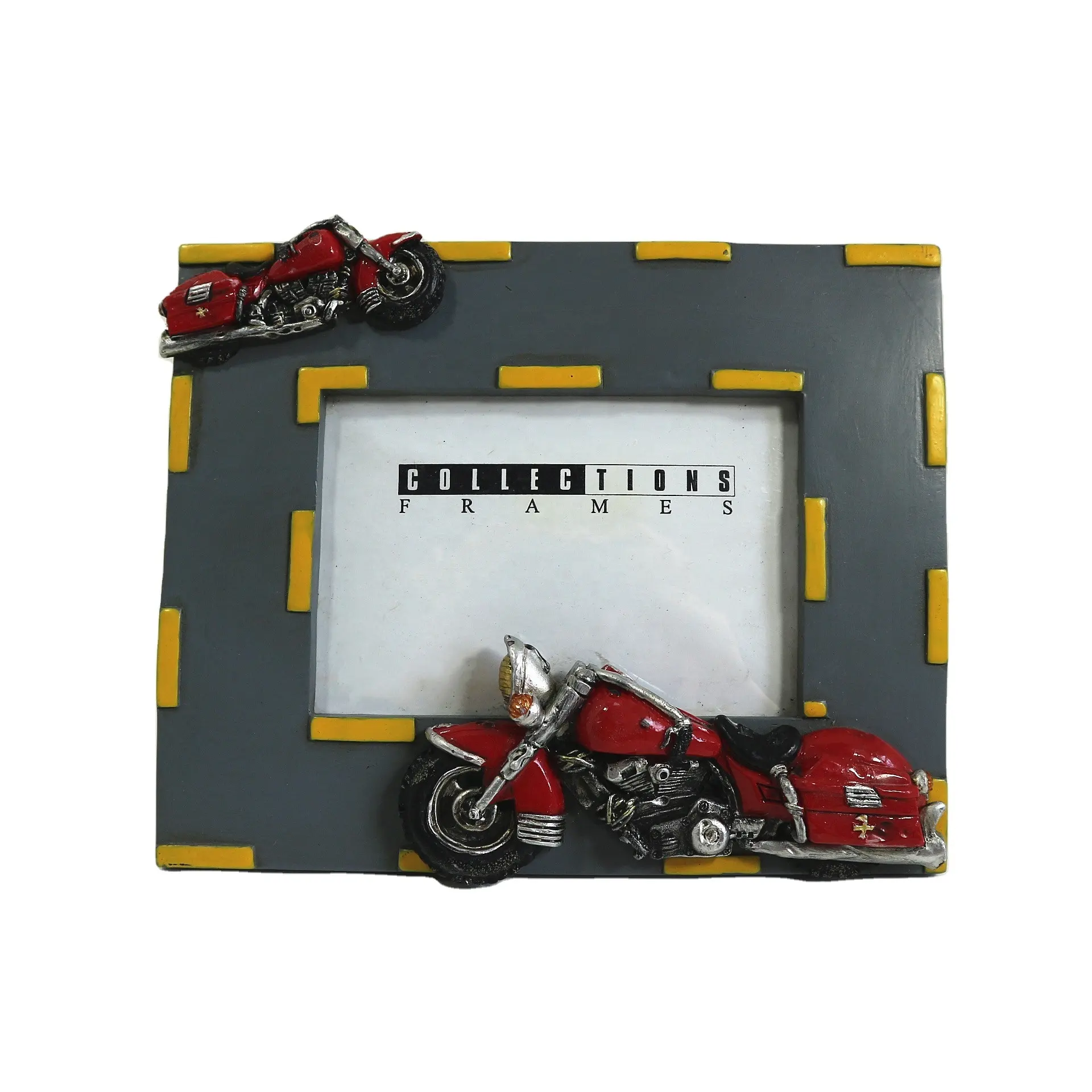Wholesale Resin Grey and Yellow Stripe Motorcycle Picture Frame Motorbike Photo Frame