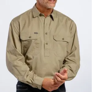Men Gender and Adults Age group men uniform half button pure cotton workwear long sleeve shirt