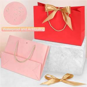 Sacs en papier d'art imperméables avec ruban doré, impression offset, recyclables, de luxe, pour baby shower, mariage, anniversaire, fête, cosmétiques - Product Image 6