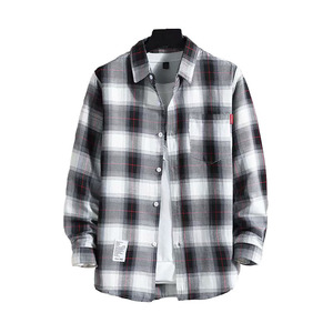 RNSHANGER Otoño Hombres <span class=keywords><strong>Camisa</strong></span> de <span class=keywords><strong>manga</strong></span> <span class=keywords><strong>larga</strong></span> a cuadros Moda coreana Camisas elegantes y juveniles Camisas clásicas delgadas Slim Fit Camisas de bolsillo - Product Image 1