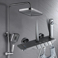 Robinet mural de douche couleur noire mitigeur de robinet 4 fonctions pommeau de douche à effet pluie ensemble de système de douche salle de bain