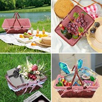 Panier de pique-nique et organisateur de cuisine en osier tressé durable avec doublure en tissu pour courses, légumes et cadeaux
