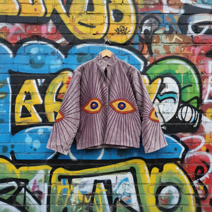 Blouson Bomber en Velours Tricoté Fait Main pour Femme, Broderie Artistique au Dos Motif Œil, Respirant, Style Ethnique Bohème, Vêtement d'Hiver Tendance - Product Image 1