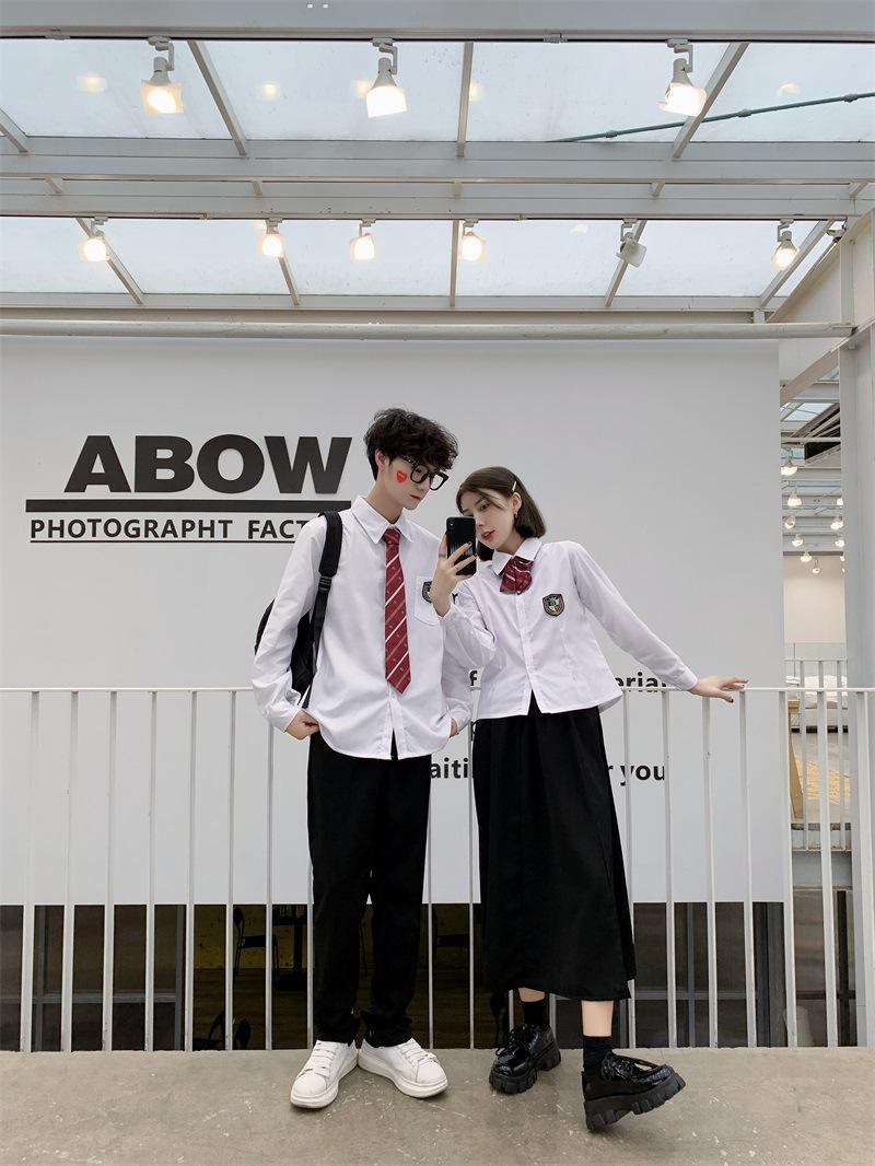 Women's White Long Sleeve + Black Long Dress + Bowtie + Badge