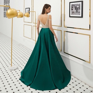 Ruolai ASA58706 <span class=keywords><strong>Abito</strong></span> da Sera di Lusso <span class=keywords><strong>Verde</strong></span> in <span class=keywords><strong>Raso</strong></span> con Cristalli e Perline Pesanti Linea A per Feste - Product Image 5
