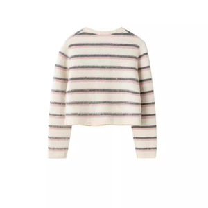 Cardigan en tricot Zhanya pour femme, ample, rayé, en mohair, décontracté, manches longues, motif blanc et bleu, automne - Product Image 4