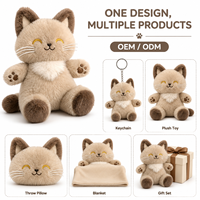 Peluche chaton marron clair personnalisée brodée anti-stress, vente en gros directe d'usine, fabricant OEM ODM d'animaux en peluche à bas prix