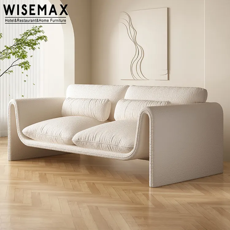 WISEMAX FURNITURE Luxury living room furniture i shape fabric sofa set modern boucle teddy fabric modular sectional sofa white