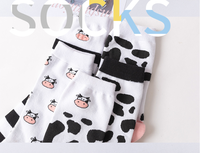 Automne hiver coton chaussettes mignon noir blanc vache motif tacheté INS polyvalent mi-longueur beauté tricoté Techniques pour l'été