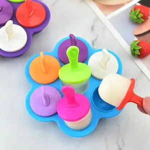OKSILICONE Baby Food Storage Container Ice Cream Ball Maker With Lid Tools Silicone Popsicle Mold 7-cavity DIY Ice Pop Mold