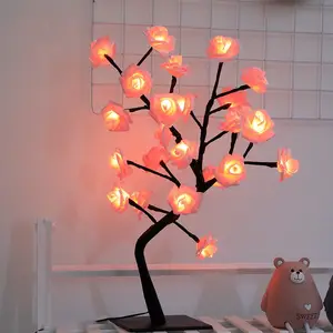 Free Shipping Tree Light Up Palm Led Bonsai Lighted With Hug Rose Birch Mini Christmas For Outdoor