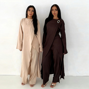 Yibaoli produttore 6 colori Jazz crêpe Muslim Dubai turchia stile donna modesto Abaya 2 pz Top lungo con pantaloni Set da donna - Product Image 1
