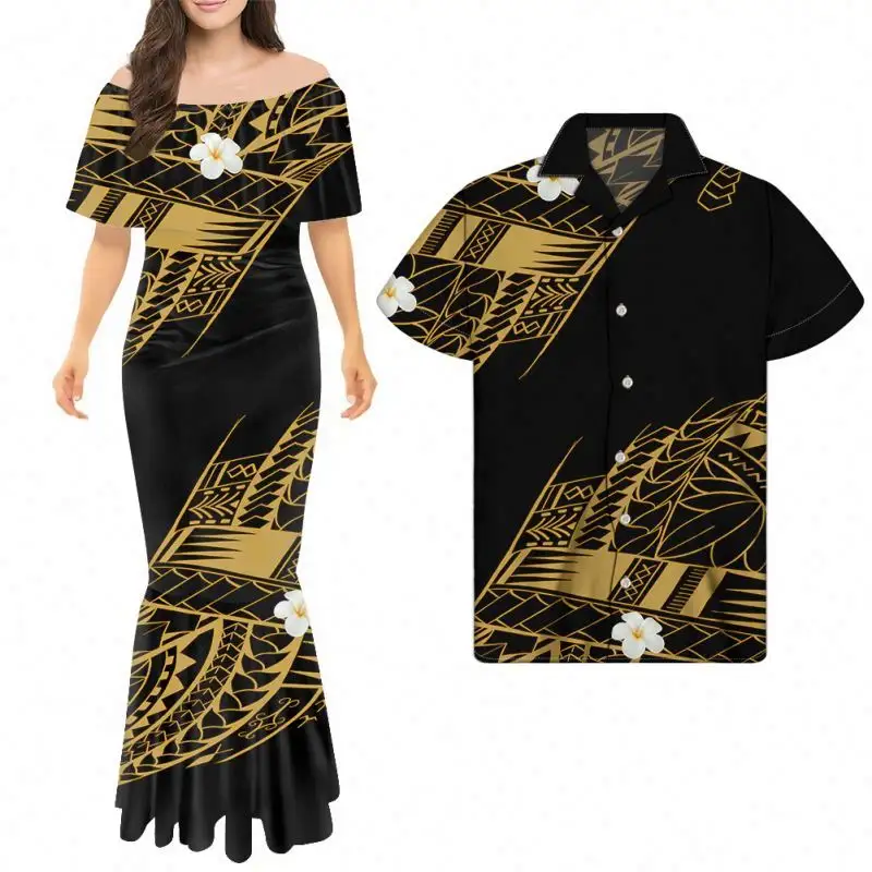 कंधे की पोशाक और आकार के समोआ प्रिंट कैजुअल कपड़े और आकार की महिला कपड़े के साथ कंधे की पोशाक गर्मियों में