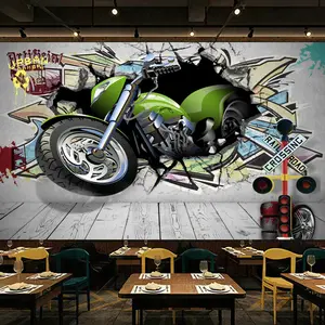 3D三维复古餐厅摩托车壁纸赛车摩托车壁纸个性化酒吧Ktv装饰壁画