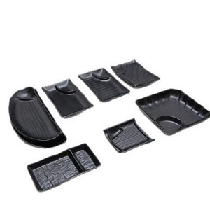 Platos de servir rectangulares de melamina negra de color sólido para hotel, fiestas, barbacoas, aperitivos, dumplings, platos para vinagre, con doble compartimento. - Product Image 5