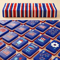 Tuiles de Mahjong Américaines en Acrylique Bleu Personnalisées de Luxe Modernes avec Drapeau du Jour de l'Indépendance pour les Réunions entre Amis – Prix d'Usine