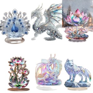 Serie Animali: Decorazione da Tavolo in Acrilico 2D a Forma di <span class=keywords><strong>Pavone</strong></span> Bianco e Blu che Stende le Piume, 10cm, per Soggiorno - Product Image 5