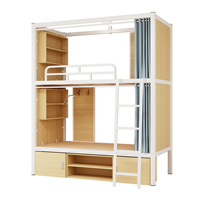 Lit superposé moderne en acier durable avec rideau, rangements et étagères pour dortoirs, appartements et auberges de jeunesse