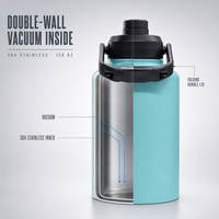 Bouteille d'eau isotherme en acier inoxydable de 128 oz avec couvercle à ouverture rapide, poignée pliable, grande capacité, pour l'extérieur