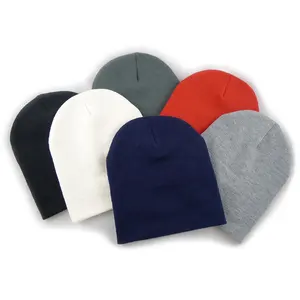 Factory Price Cheap Caps Plain Black No Cuff Beanie Custom 8 Inch Solid Color Beanies Hats Unisex Toque For Men Women