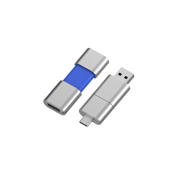 Wholesale Custom Logo Printed Aluminum 2 in 1 Type C USB Flash Drive, Bulk Promotional Gift Flash Disk for Event and Marketing