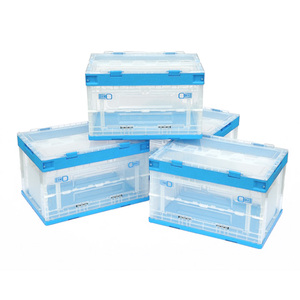 Transparent Stackable <b>Storage</b> <b>Box</b> Multi-functional <b>Folding</b> Organizer Bin with Wheels and Double Side Doors - Product Image 6