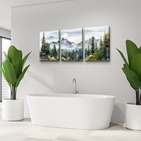 MHARTK66 3-Piece Framed Canvas Art Prints-Lukisan Tinta Modern Pemandangan Hutan Pegunungan Abstrak Siap Digantung Dekorasi Dinding untuk