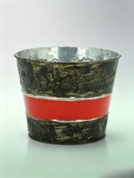 Pot Bunga Seng Bulat 6 inci, Pot Tanaman Logam Berongga Berbentuk Hati Merah Galvanis, Ember Ukiran Tangan Vintage untuk Dalam dan Luar Ruangan, Hadiah Valentine