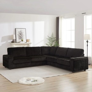 Nuevo sofá multifunción personalizado para sala de estar, almacenamiento de terciopelo, sofá para el hogar, 5 plazas, sofá en forma de <span class=keywords><strong>L</strong></span>, conjunto de sofá de pana negra, muebles - Product Image 1