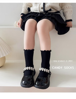 Vintage Crew Filles Enfants Mince Respirant Noir Blanc Coton Uniforme Scolaire Doux Volants Casual Bas Enfants Chaussettes