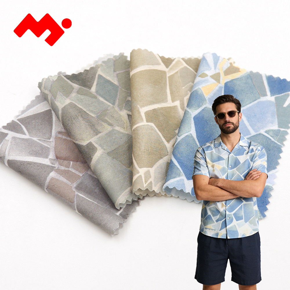 Wholesale Digital Print 100% Rayon Terrazzo Print Twill Slub Woven Fabric for Men's Summer Shirts
