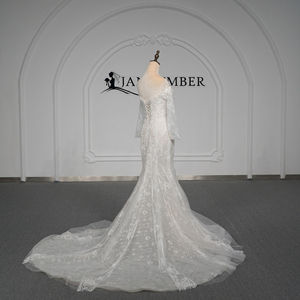 Gt26082-Pz Lace Applique Ball Gown <b>Wedding</b> Dress Sweetheart Neckline Beaded Long Sheer Sleeves Scalloped Hem Chapel Train Ivory - Product Image 3