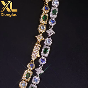 New 6mm <b>Iced</b> <b>Out</b> Star <b>Chain</b> Bangles Colorful Geometric Zircon Claw Setting Unisex Hip Hop Fine Jewelry - Product Image 4