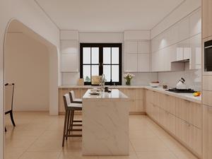 Armoires de cuisine modernes de luxe avec îlot en forme de L et bar à petit-déjeuner, comptoir en marbre et bois massif, accessoire d'évier - Product Image 6