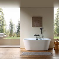 Baignoire autoportante en acrylique ovale moderne à dossier haut avec ensemble d'accessoires de salle de bain pour la maison, l'hôtel et la villa