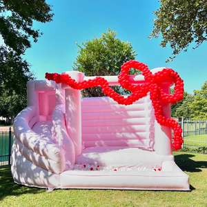 Château gonflable blanc pour mariage, château gonflable extérieur pour enfants et adultes, combo toboggan et château de mariage avec ballons - Product Image 5