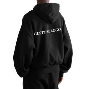 Supplier Wholesale Luxury Black <b>Cropped</b> <b>Top</b> Hoodie Custom Puff Printed Heavyweight Cotton Oversized <b>Cropped</b> Hoodie With Pocket - Product Image 3