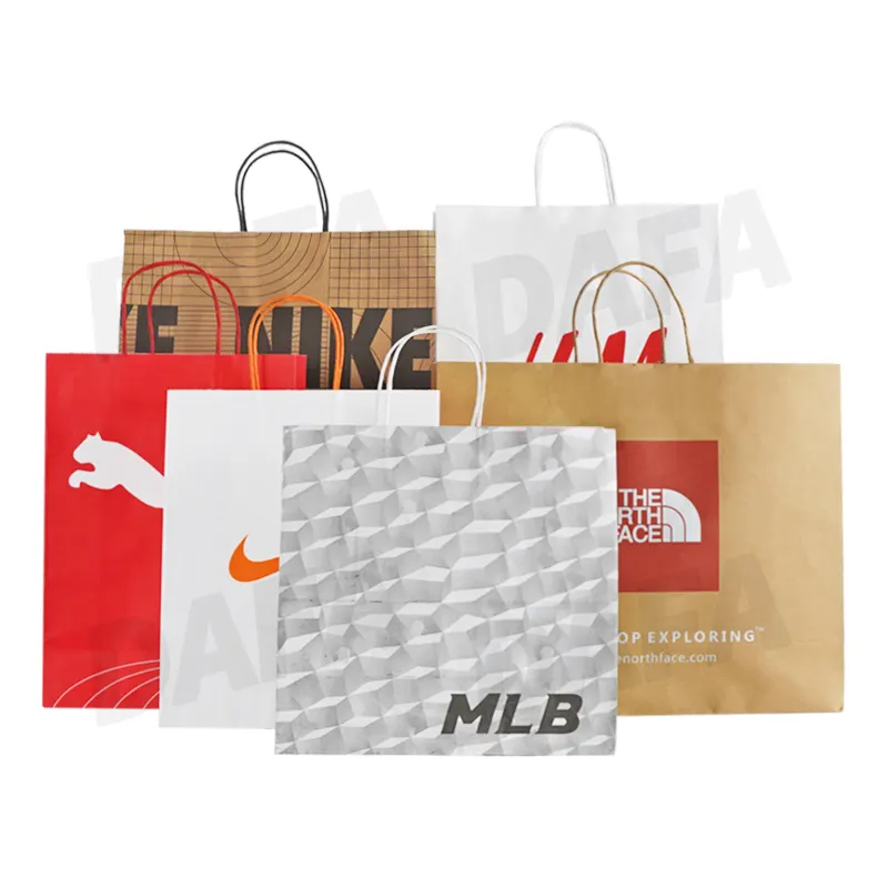 Flat Paper Bag Reusable Biodegradable Kraft Paper Packaging Top Handle Bag Customized Kraft Paper Gift Bag With Handles