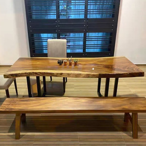 Đồ Nội Thất Ngoài Trời Công Nghiệp Hình Dạng Tự Nhiên Sống Cạnh Walnut Lớn Mộc Mạc Bàn Ăn Gỗ Để Bán - Product Image 2